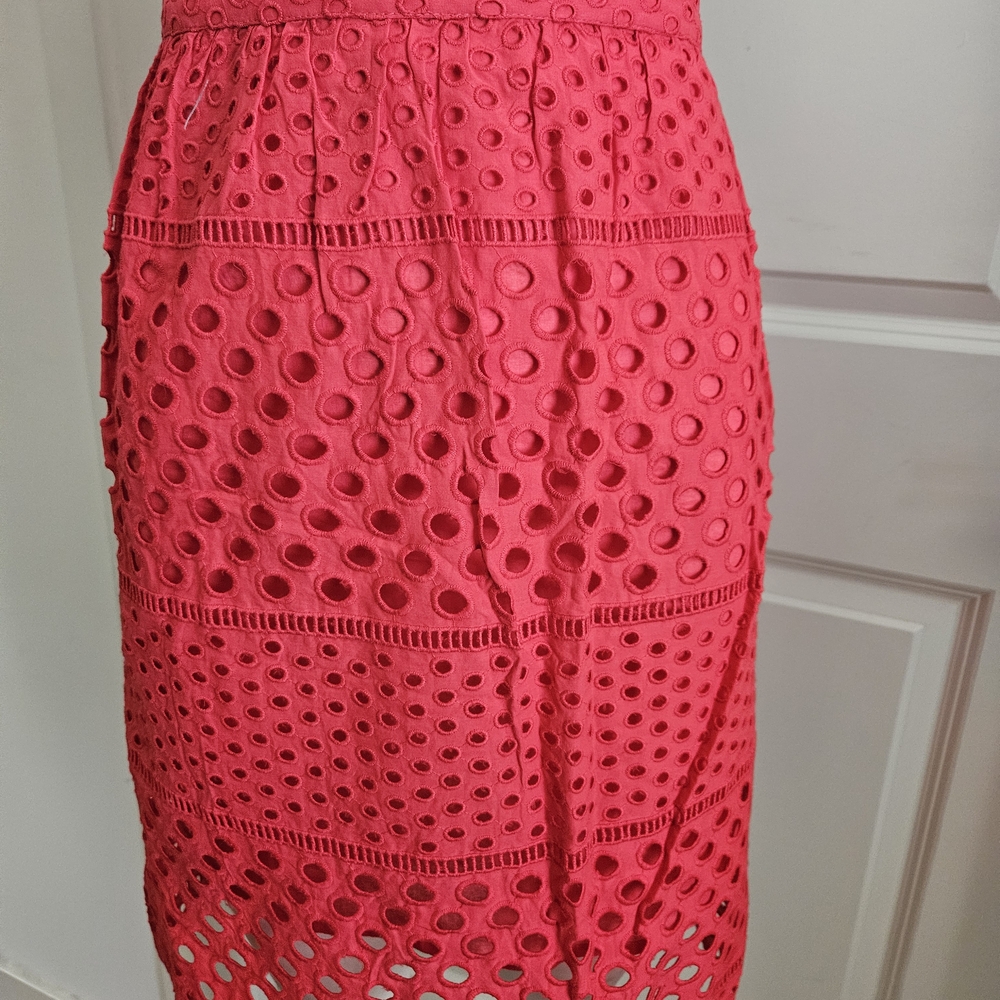 LOFT Vibrant Red Eyelet Pencil Skirt